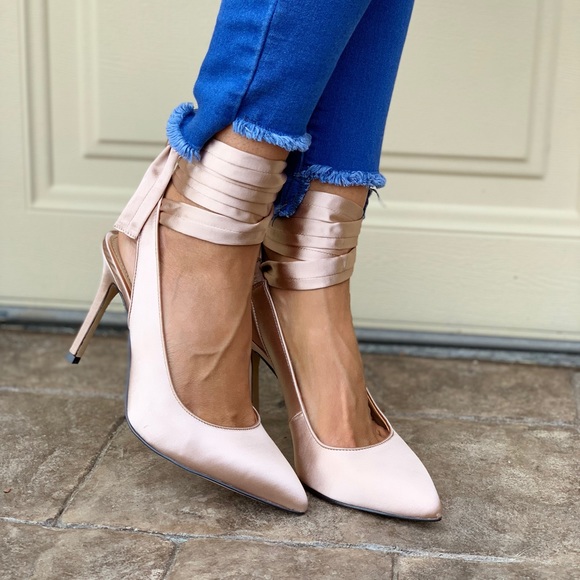 Petal Blush Slingback Pointed Toe Lace Up Pump - Picture 6 of 6